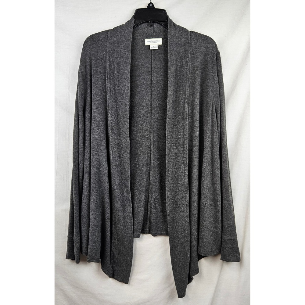 Liz Claiborne Weekend Womens Gray Open Front Sharkbite Cardigan Sweater Large